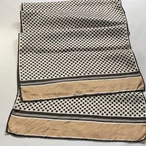 Vintage Short Lightweight Scarf Black Polka Dot and Tan